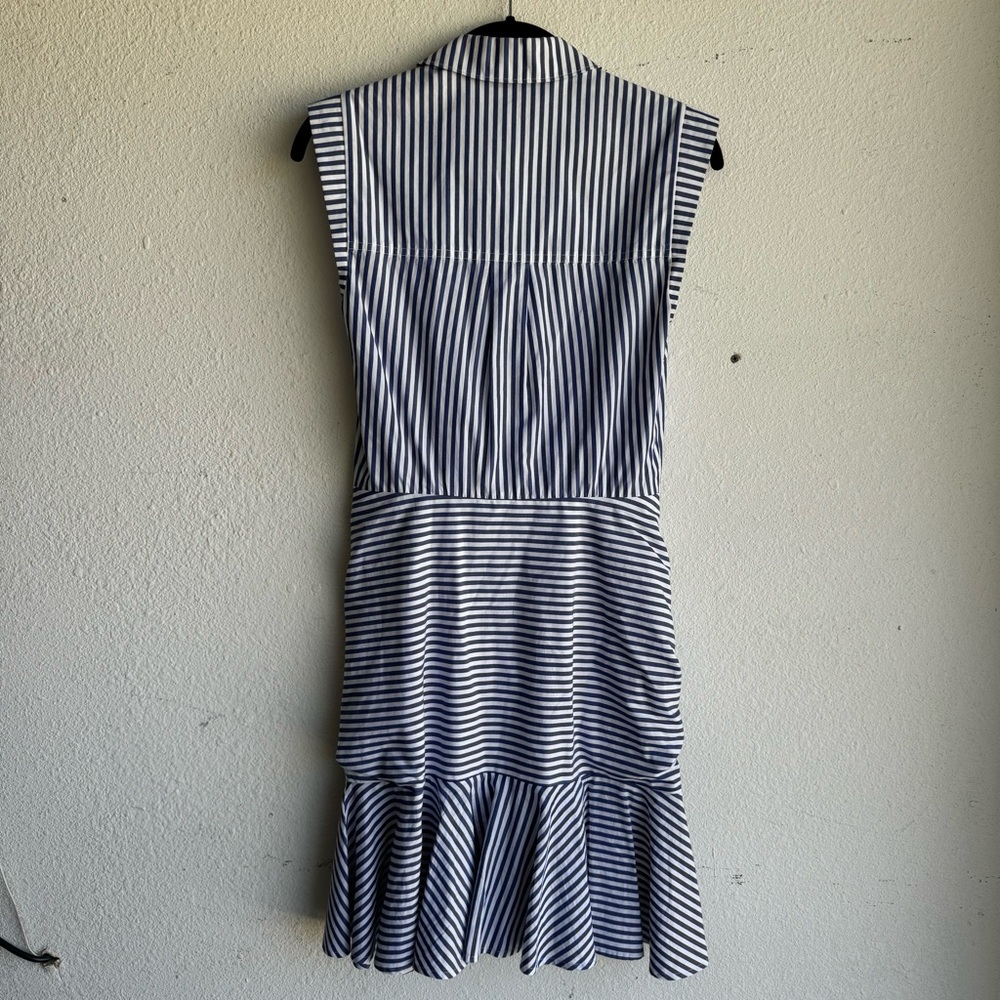 Veronica Beard Blue/White Striped Sleeveless Striped Flounce Dress - Picture 6 of 10